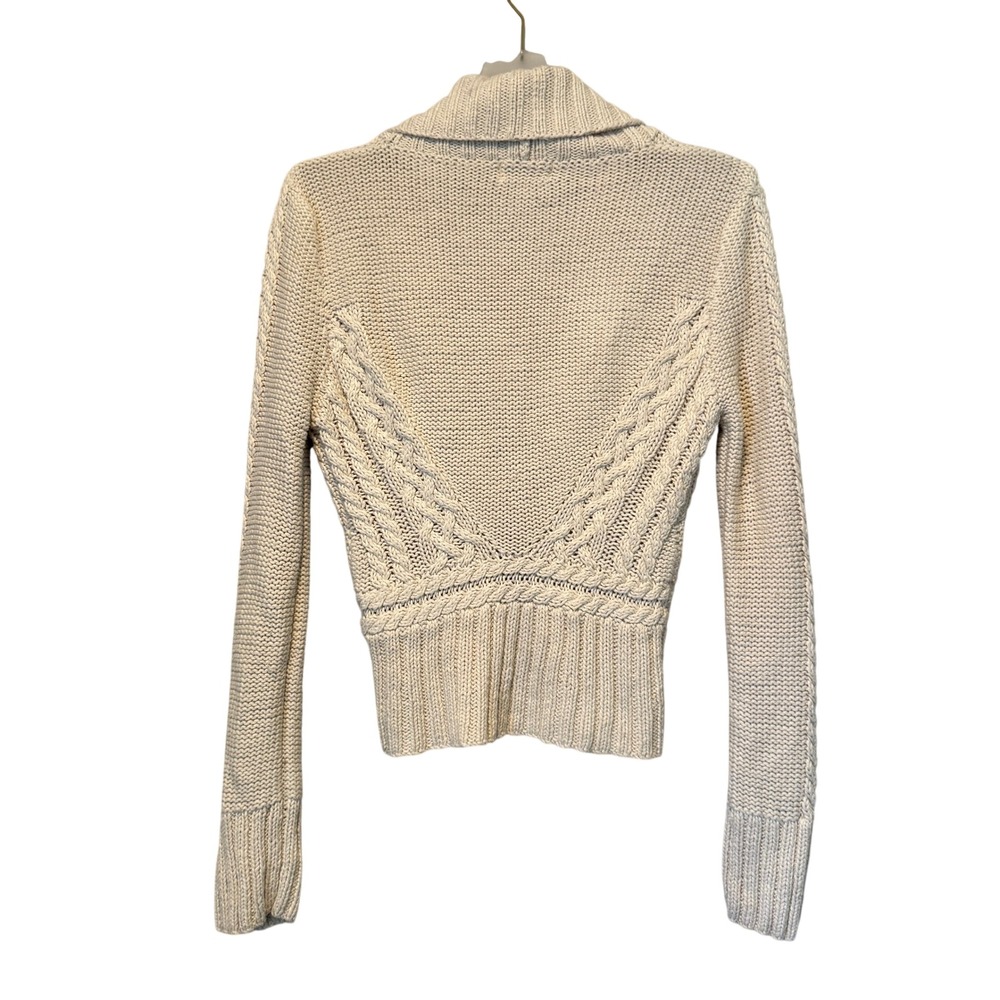 Clove Cream Cable Knit Shawl Collar Cropped Cardigan Sweater Womens Medium - Picture 2 of 4